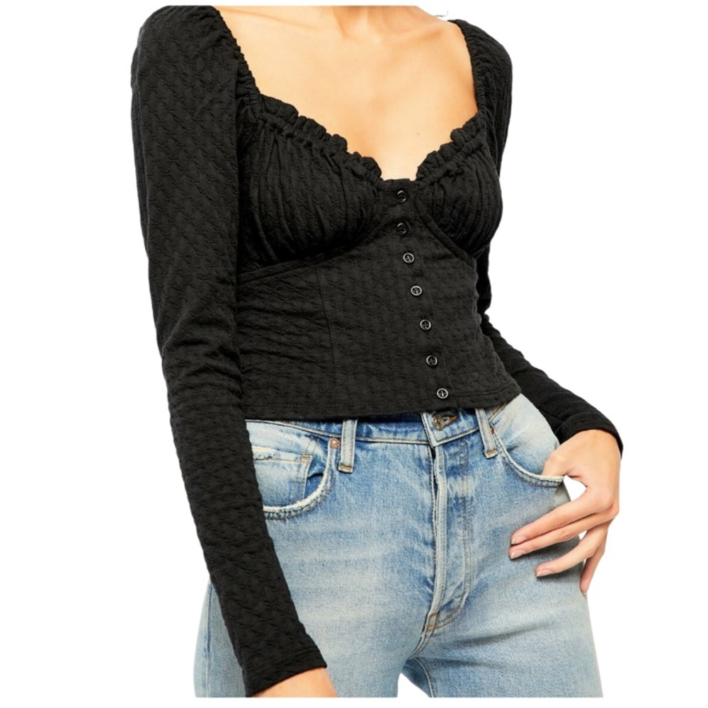 Free People Ladybug Black Pheasant Prairie Top